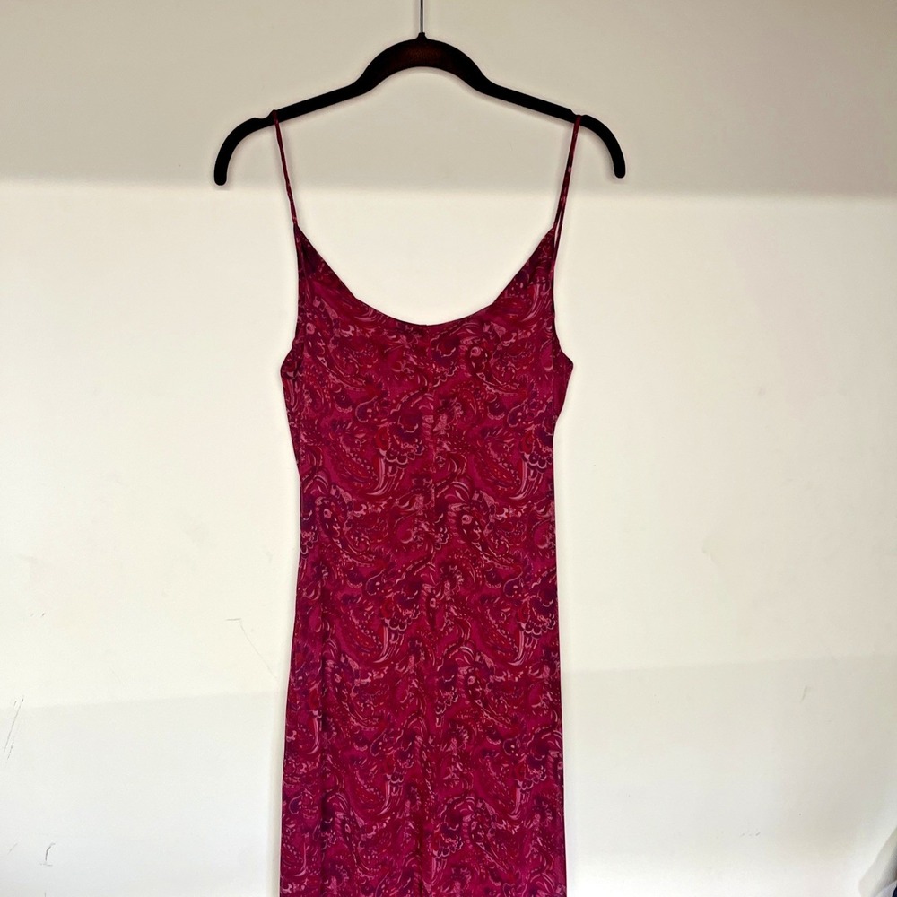 Vintage Y2K Fuchsia Paisley Slip Dress Maxi Dress Cowl Neck Bias Cut USA 11/12 - Picture 7 of 12